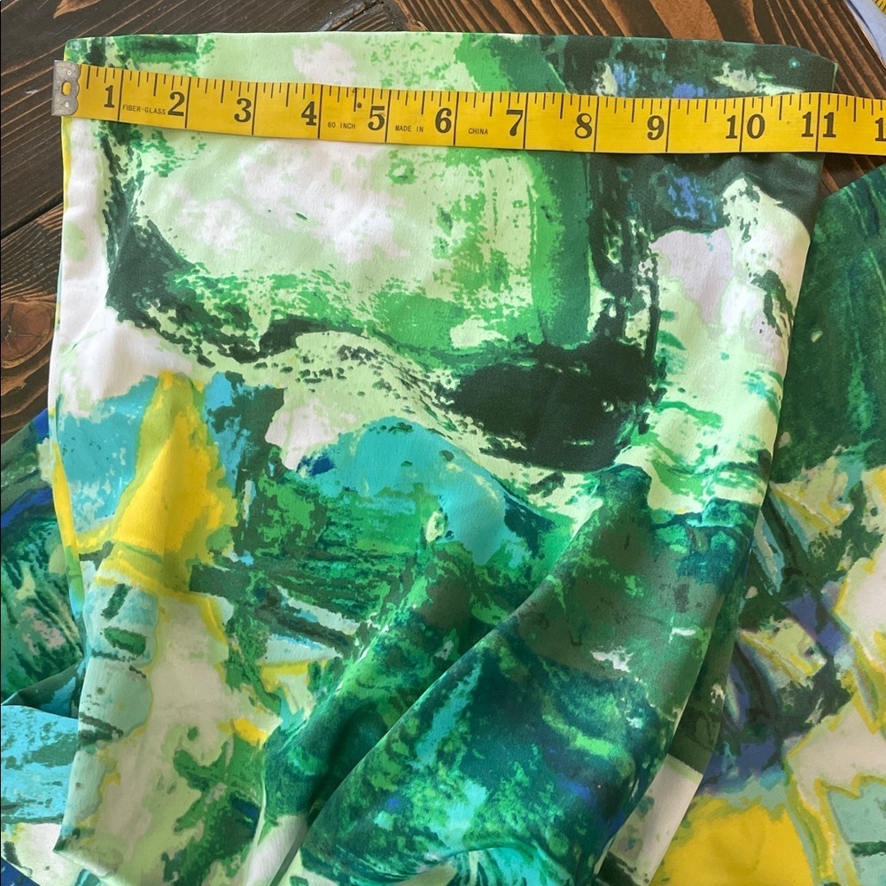 Timeless Naeem Khan Watercolor Abstract Green and Blue Wide Leg Pull Up Pants - Picture 11 of 11